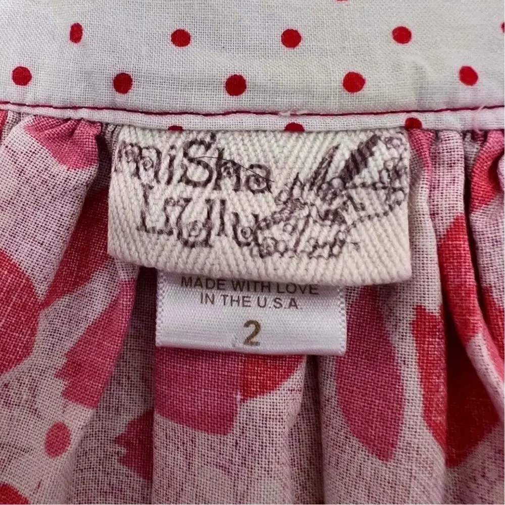 🦄 3/$36 Misha Lulu Pinafore Dress Girls 2 Pink Floral Polka Dot Patch Pocket